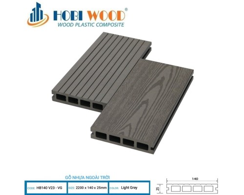 Sàn gỗ ngoài trời HOBI WOOD HB140 V23 - VG Light Grey