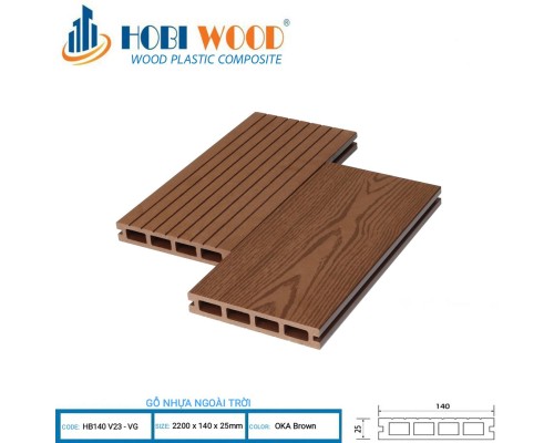 Sàn gỗ ngoài trời HOBI WOOD HB140 V23 - VG OKA Brown