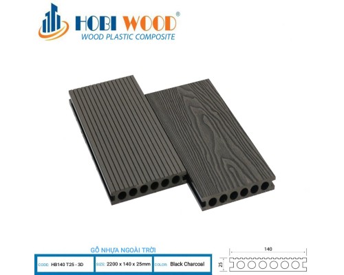 Sàn gỗ ngoài trời HOBI WOOD HB140T25-3D Black Charcoal 