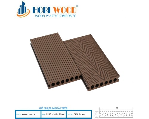 Sàn gỗ ngoài trời HOBI WOOD HB140T25-3D OKA Brown