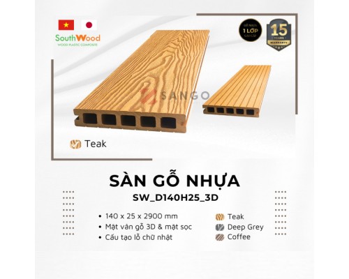 Sàn Gỗ Ngoài Trời SouthWood SW_D140H25_3D Teak